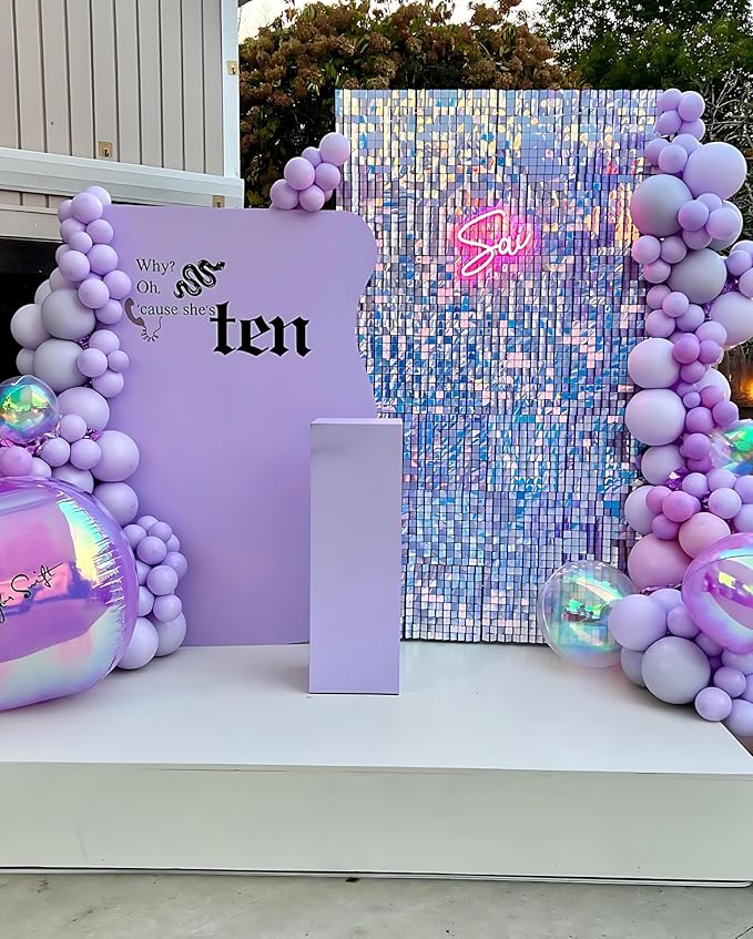 Iridescent Blue Shimmer Wall Backdrop 24 Panels Cover 6 x 4 Ft, Photo Backdrops for Wedding,Anniversary,Birthday,Party Decoration