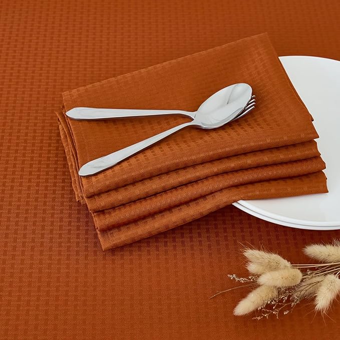 maxmill Fall Cloth Napkins 20 x 20 Inch Weaved Pattern Soft Comfortable and Luxury Serviette for Harvest Thanksgiving Family Dinners Weddings Parties and Banquets Set of 4 Pieces, Rust