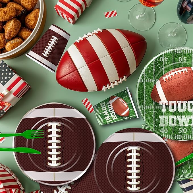Football Party Decorations And Supplies, Football Decorations Tableware, Paper Plate, Napkin, Cup, Cutlery, Tablecloth, Banner, Football Birthday Table Decorations, Serves 24