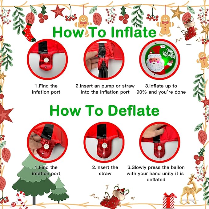 Christmas Decorations Balloons, Merry Christmas Banner Santa Red & Green Candy Cane Foil Balloons for Party Decorations