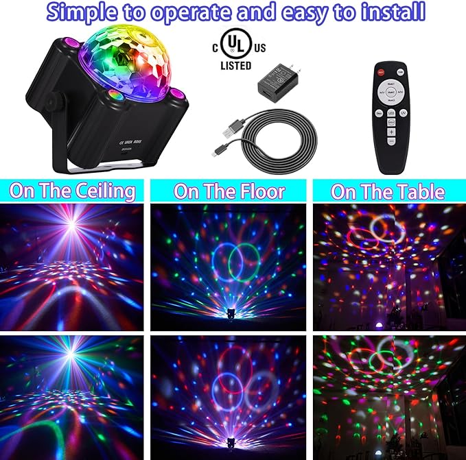 Party Lights Disco Ball Light,Dj Disco Light Sound Activated LED Light 6 Colors for Home Room Dance Parties Birthday Karaoke Halloween Christmas Wedding Show Club Decorations