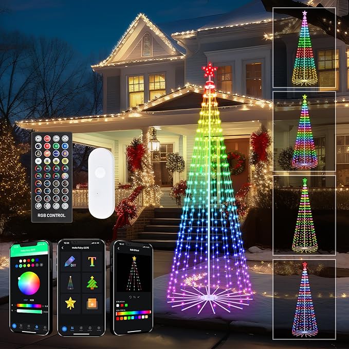 9 FT Outdoor Christmas Tree,Smart APP Remote Control RGB Color Changing DIY Timer 460 LED Christmas Tree for Indoor Outdoor Decorations