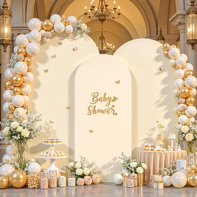 (7.2FT, 6.6FT, 6FT) Wedding Arch Cover Set of 3 Champagne Spandex Fitted Arch Cover for Round Top Chiara Backdrop Stand Covers for Birthday Party Banquet Photo Background Decoration