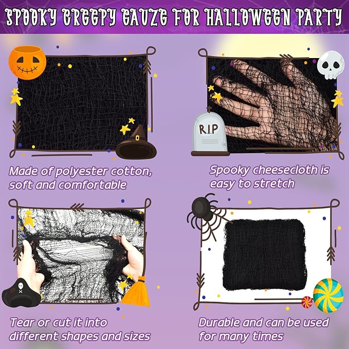 ZeeDix 9 Pack Black Halloween Creepy Cloth 30 x 75 Inch Halloween Decoration Spooky Scary Gauze Cloth Black Cheesecloth for Party Supplies Outdoor Yard Home Wall Doorways