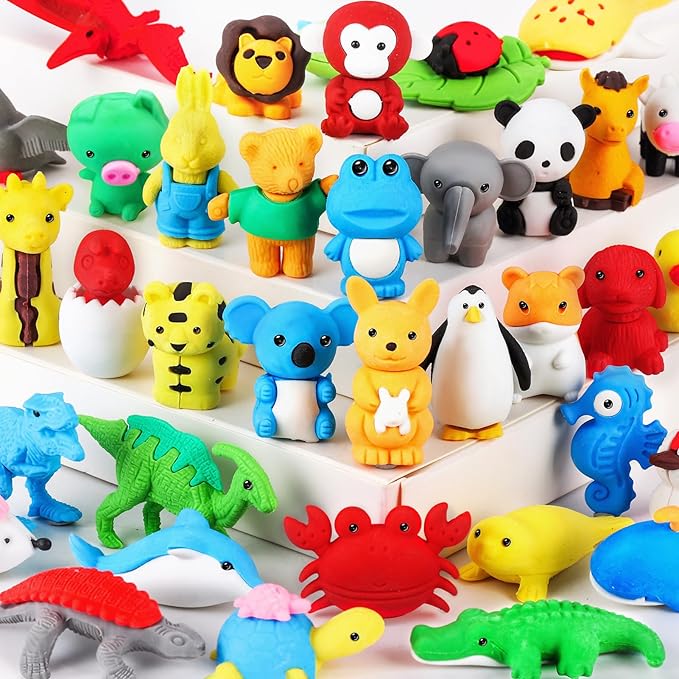 36Pcs Animal Erasers Kids Desk Pets Pencil Erasers 3D Puzzle Bulk Mini Animal Eraser Toys Fun Cute Eraser for Classroom Rewards, Game Prizes, Treasure Box, Easter Egg Fillers