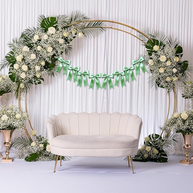 1 String of 8PCS Sage Green Bow Garland Banner Decoration,Pre-Strung Satin Ribbon Ornaments for Birthday,Bachelorette Party,Bridal Shower,Wedding,Engagement,Baby Shower,Graduation Decor,Anniversary