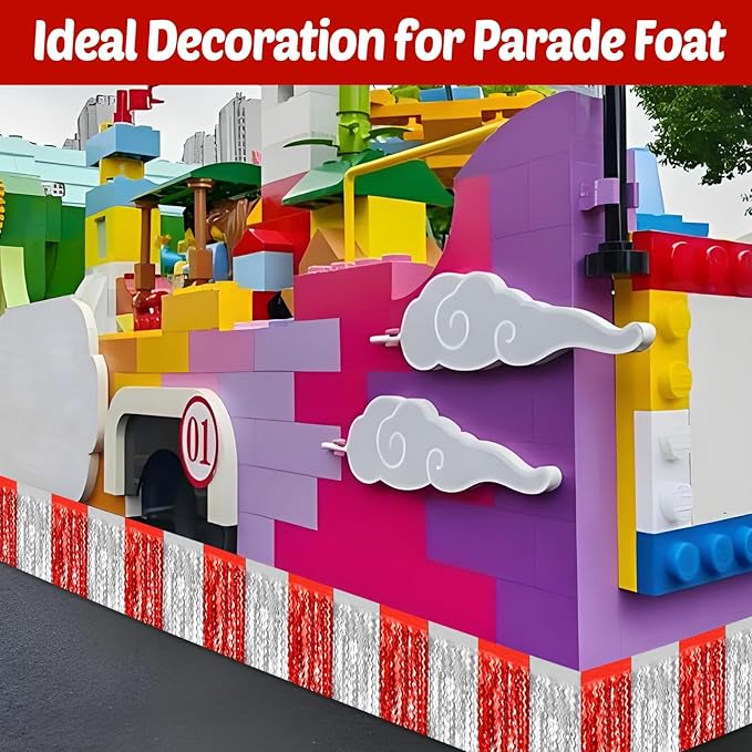 6 Pack 10 Feet Red Silver Wave Foil Fringe Garland Metallic Tinsel Streamers Banner Wall Hanging Curtain Backdrop for Parade Floats, Mother's Day, Easter, Wedding, Birthday Party Decoration