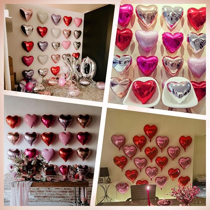 Rose Gold Heart Balloons, Heart Shaped Ballons, 20 Pcs 5/10/18 inch Rose Gold Foil Love Balloons for Valentine's Day Decorations Wedding Engagement Bridal Showers Anniversary Celebrations