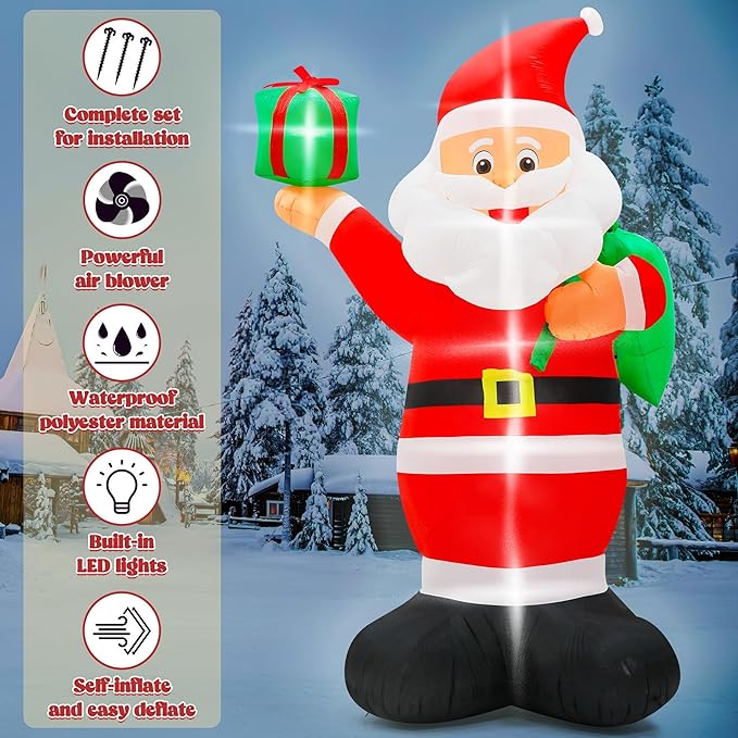 14 FT Christmas Santa Inflatables Decor, Giant Inflatable Santa with Bag, Blow Up Christmas Santa Claus with 6pcs LED, Inflatable Santa Claus Outdoor Decorations for Holiday Lawn Yard Archway
