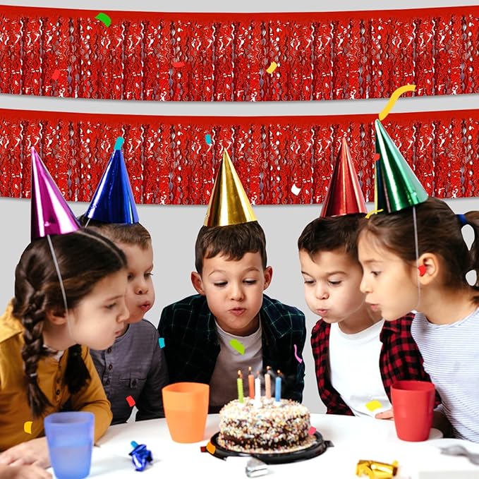 6 Pack 10 Feet Red Wave Foil Fringe Garland Metallic Tinsel Streamers Banner Wall Hanging Curtain Backdrop for Parade Floats, Mother's Day, Easter, Bachelorette, Wedding Party Decoration