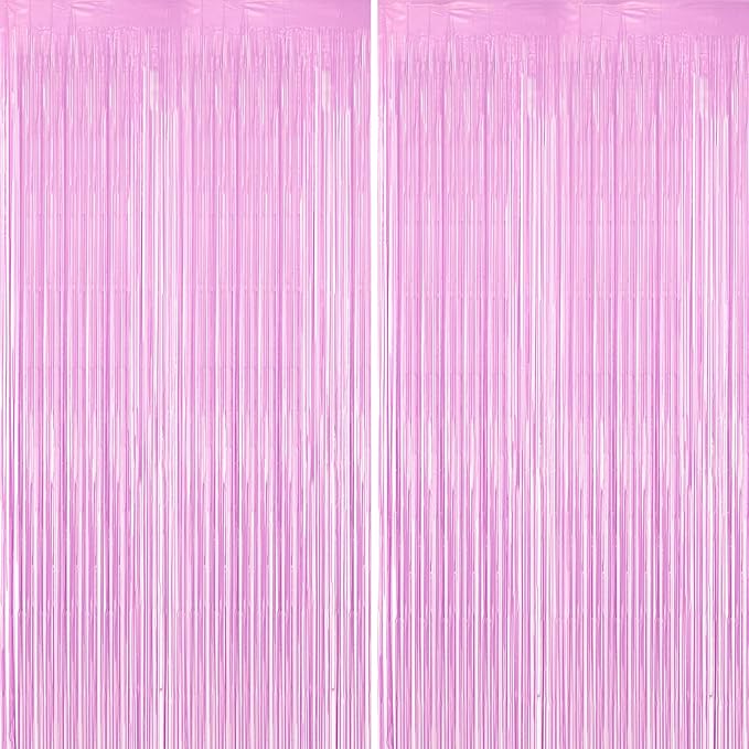 2 Pack Pastel Purple Foil Fringe Backdrop Curtains, Tinsel Streamers Birthday Party Decorations for Girl, Fringe Backdrop for Graduation, Baby Shower, Gender Reveal, Halloween Party