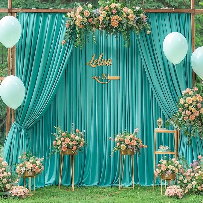 8 Panels Turquoise Backdrop Curtain for Parties Wedding Wrinkle Free Mermaid Photo Backdrops Drapes Background Fabric Decoration for Baby Shower Birthday Party 40ft(W) x 10ft(H)