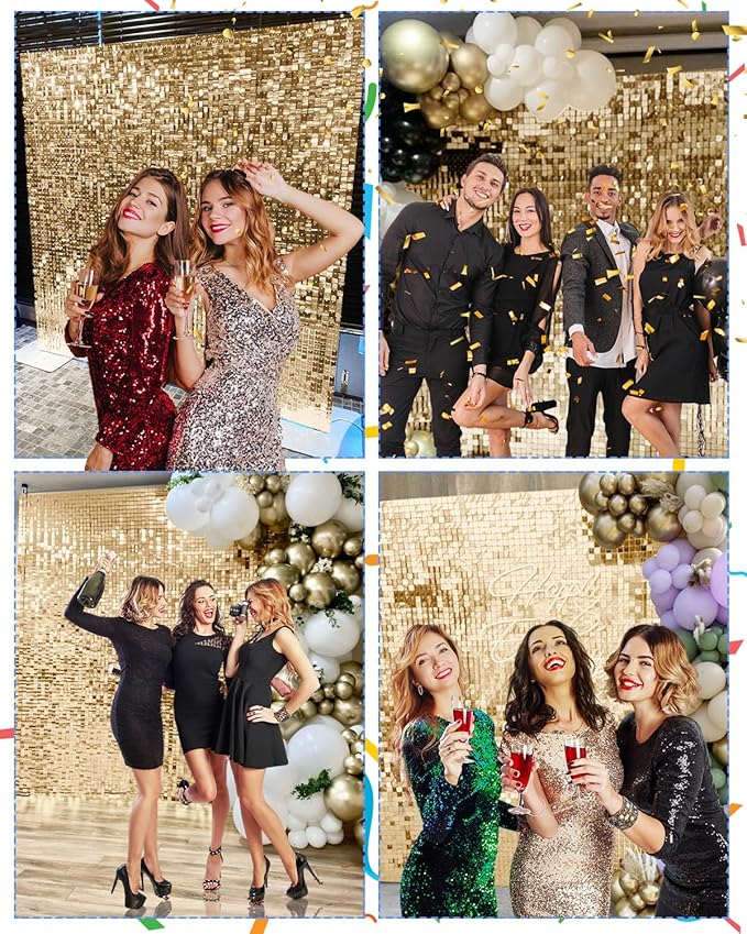 Light Gold Shimmer Wall Backdrop 48 Panels Cover 8 x 6 Ft, Photo Backdrops for Wedding,Anniversary,Birthday,Party Decoration