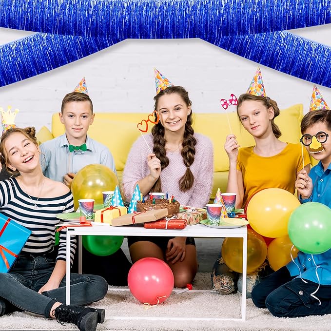 10 Pack 10 Feet Blue Foil Fringe Garland Metallic Tinsel Streamers Banner Wall Hanging Backdrop for Parade Floats, Bachelorette, Wedding, Birthday, Mardi Gras, Carnival Party Decorations