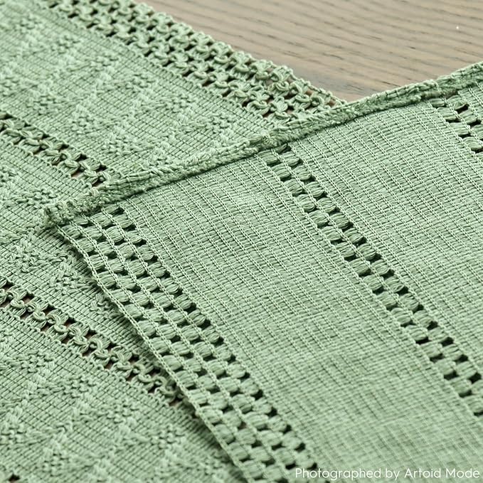 Artoid Mode Light Green Farmhouse Woven Rustic Hollow Table Runner, Seasonal Holiday Hollow Kitchen Dining Table Decoration for Home Party Decor 12x60 Inch
