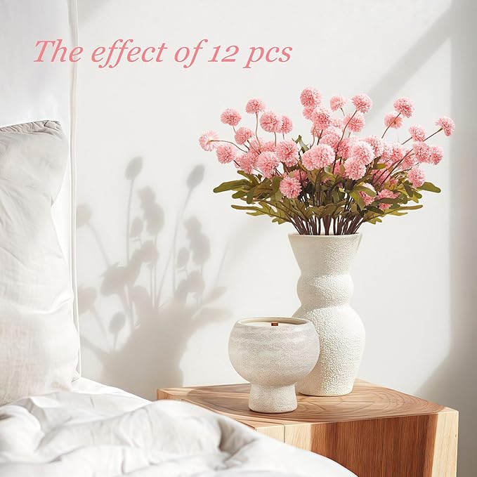 SITUMEIZI Pink Pompon Mum Artificial Flowers Faux Silk Mums Mini Chrysanthemum with Stems 6Pcs for DIY Pink Wedding Centerpieces Floral Arrangements