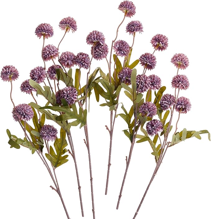 SITUMEIZI Purple Pompon Mum Artificial Flowers Faux Silk Mums Mini Chrysanthemum with Stems 6Pcs for DIY Purple Wedding Centerpieces Floral Arrangements