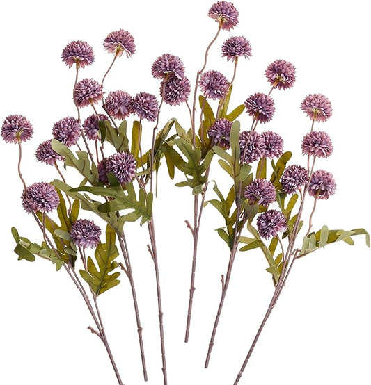 SITUMEIZI Purple Pompon Mum Artificial Flowers Faux Silk Mums Mini Chrysanthemum with Stems 6Pcs for DIY Purple Wedding Centerpieces Floral Arrangements