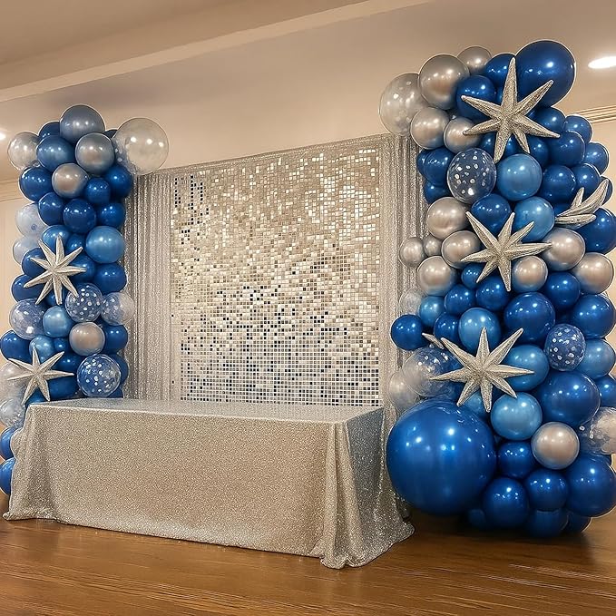 Patimate Blue Silver Balloons Set, 50 pcs 12 inch Metallic Navy Royal Blue Silver Confetti Latex Balloons Kit for Boy Men Birthday Retirement Baby Shower Graduation Party Decorations