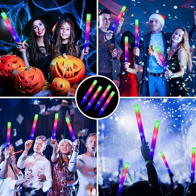 Foam Glow Sticks-192 PCS Light up Sticks Party Favor Glow in The Dark Party Supplies with 3 Modes Colorful Flashing Light Up Toys for Party Wedding Birthday Concert Halloween Christmas
