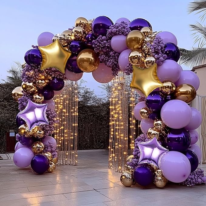 Dusty Purple and Gold Balloon Garland Arch Kit, 160Pcs Dusty Purple Light Purple Gold Latex Balloons with Star Foil Balloons for Graduation Wedding Baby Shower Anniversary Birthday Party Decorations
