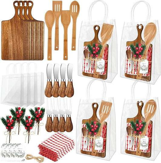 4 Set Christmas Gifts Kitchen Utensils Set Acacia Spatula Mini Cheese Board Tag for Christmas Holiday Gift Kitchen utensils