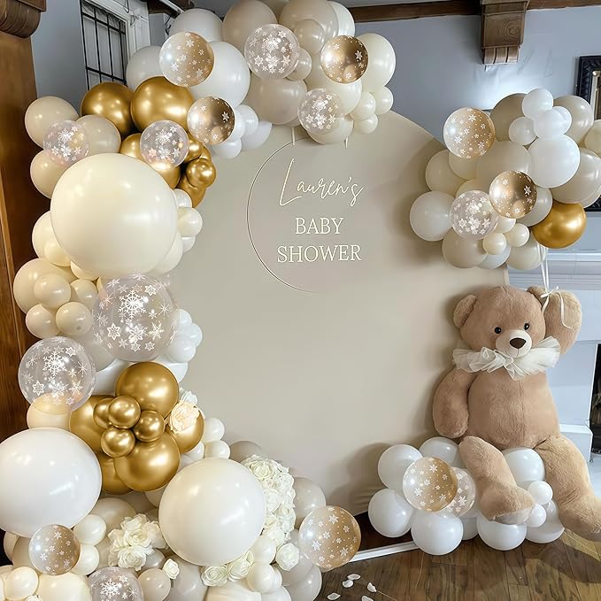 Beige Gold Snowflake Balloons Cream White Sand Gold Metallic Balloons Neutral Boho Ivory Nude Winter Balloon Set for Christmas Ice Wonderland Snow Wedding Baby Bridal Shower Birthday Party Decorations