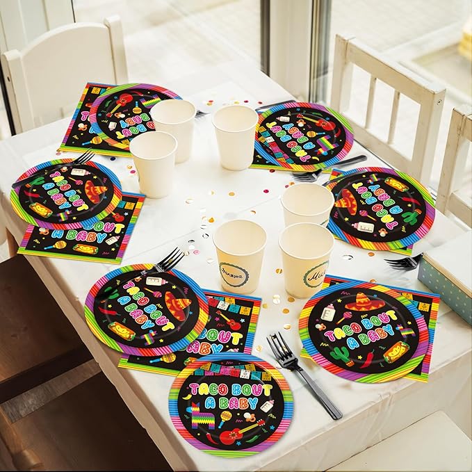 96 Pieces Taco Bout A Baby Party Plates Mexico Fiesta Theme Party Decorations Taco Llama Cactus Avocado Paper Plates and Napkins Mexican Disposable Dessert Tableware Set Mexico Supplies 24 Guests