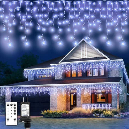 320 LED White Icicle Lights Outdoor Waterproof, 32.8FT Connectable Christmas String Lights with Remote & Timer, 8 Lighting Modes Dimmable Holiday Wedding Party Decorations