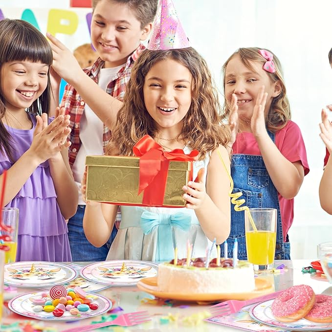 96Pcs Unicorn Birthday Party Decorations Tableware Set Unicorn Wonderland Party Disposable Plates Napkins Forks Serves 24 Rainbow Unicorn Baby Shower Bridal Girls Birthday Party Supplies