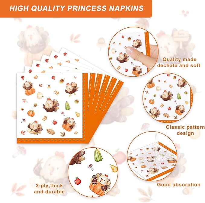 123PCS Turkey Party Supplies for Thanksgiving Themed Fall Pumpkin Decoration Tableware Set for Kids Party with Tablecloth and Banner Leaves Harvest Dessert Plates Napkins Cups Hanging Swirl Set