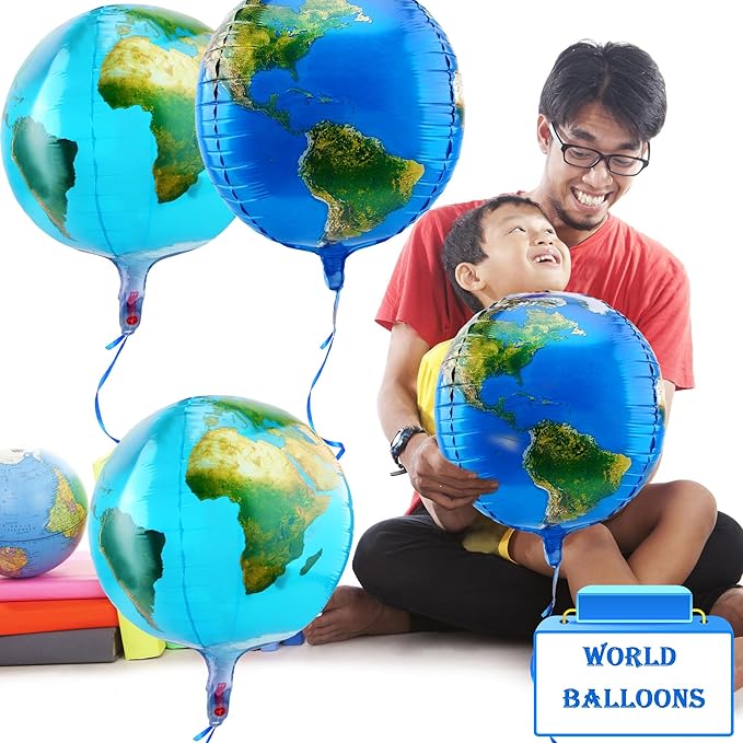 16 Pack 22 Inch Globe Balloons Large 4D Earth Balloon Jumbo World Map Foil Balloons for Space Theme Party Decor Teaching Supplies, 2 Styles