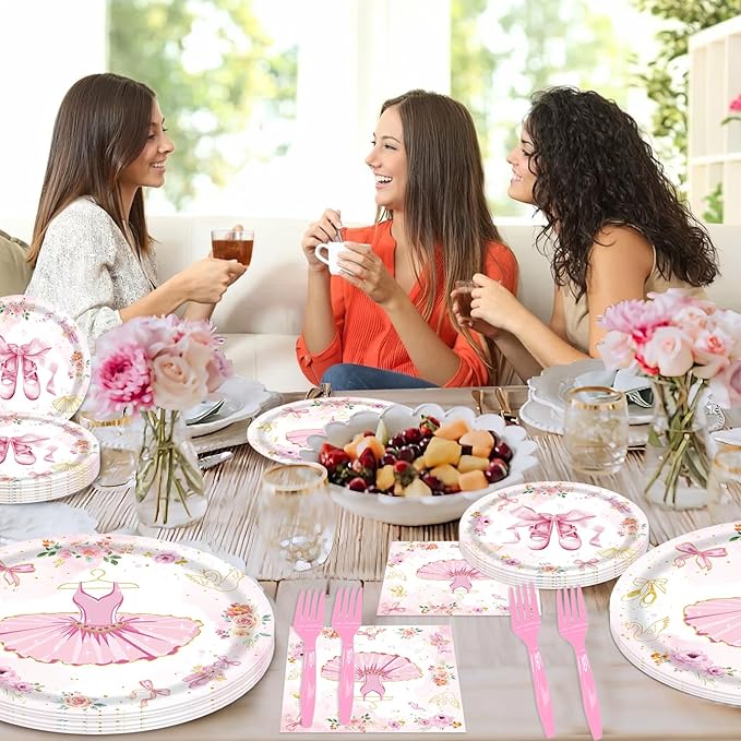 96Pcs Ballerina Birthday Party Decorations for 24 Guests - Disposable Tableware Ballerina Supplies Party Favors Plates and Napkins Forks for Girls Baby Shower Birthday Decorations