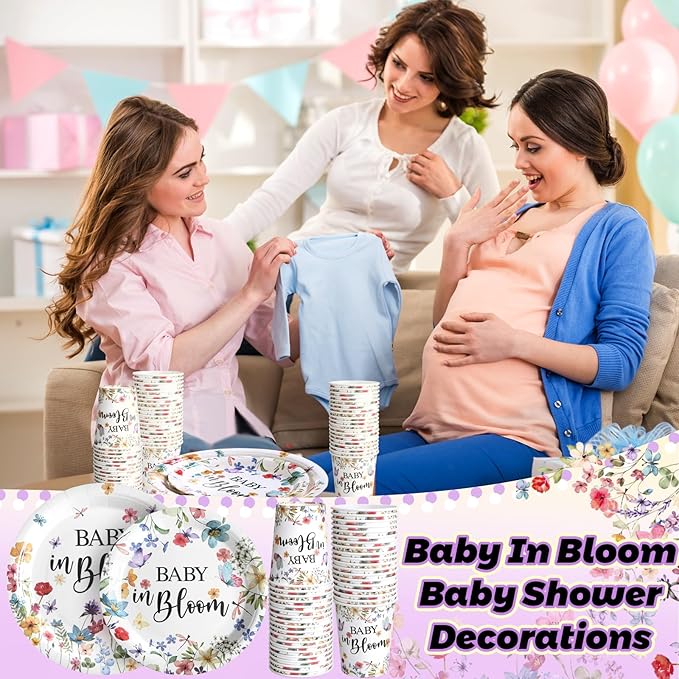 Hsei 250 Pcs Baby in Bloom Baby Shower Decorations Wildflower Plates and Napkins Set Spring Floral Party Tableware Set for 50 Guests Floral Disposable Plates Napkins Cups for Birthday Party Supplies