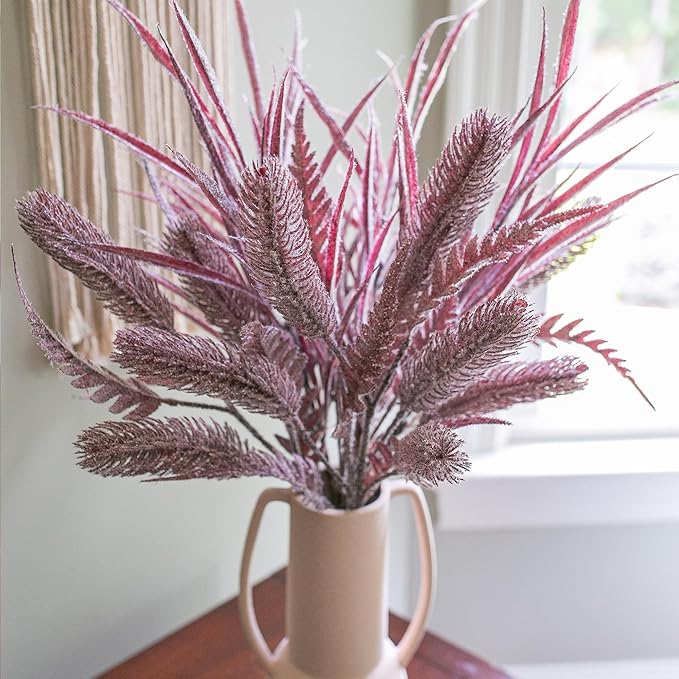 7 PCS Christmas Stems for Vases, 26 in Faux Stems Fake Plants Winter Stem Greenery Branches Fake Leaves Faux Foliage for DIY Craft Garland Home Kitchen Office Indoor Centerpiece Table Decor, Purple