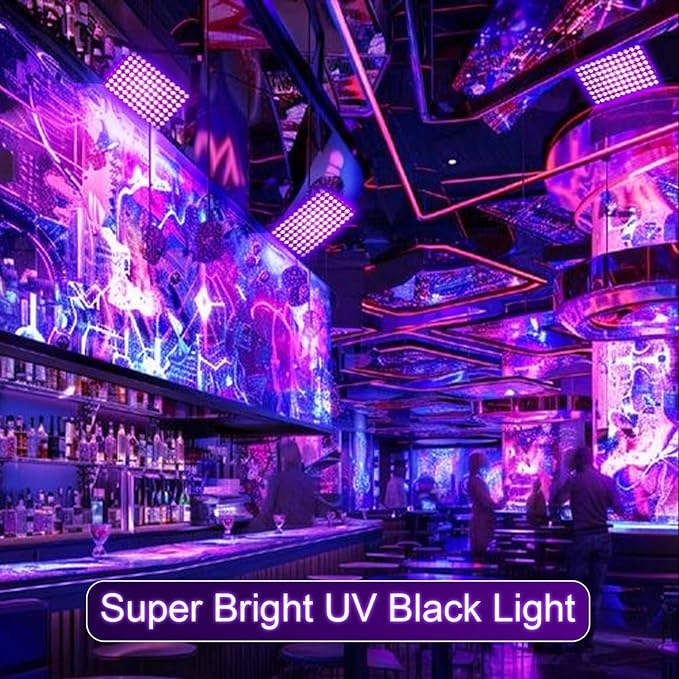 4 Pack 100W UV Black Light, Black Lights for Glow Party, IP65 Waterproof, for Blac k Light Party, Stage Lighting, Halloween, Body Paint, Fluorescent Poster, Neon Glow