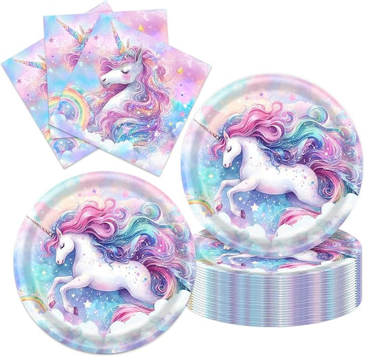 40Pcs Unicorn Birthday Party Decorations Unicorn Plates and Napkins Baby Shower Party Supplies Set for 20 Guests