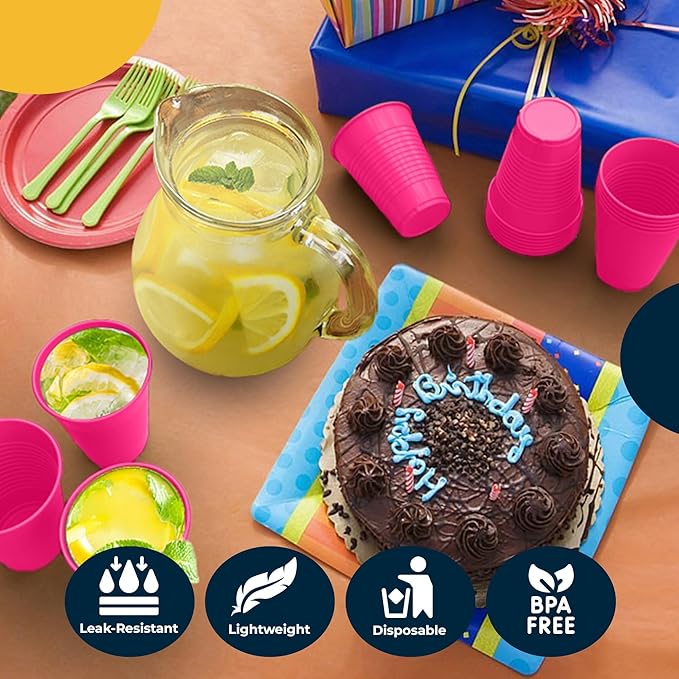 Exquisite Party Solids 12 Oz Cerise Plastic Cups For Party Supplies 50 Pack | Cerise Disposable Cups Plastic | Disposable Drinkware For Parties, Events & Everyday