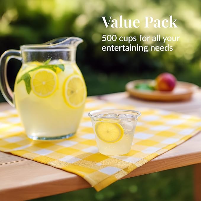 Prestee 500 Clear Plastic Cups - 9 oz Cocktail Cups for Parties and Events, Plastic Cocktail Glasses, Disposable Drinkware - Durable Drinkware, Bulk 500 Party Supplies