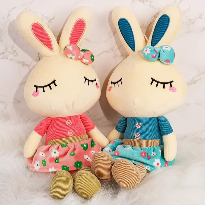 Set of 2 Easter Bunny Plush for Kids, 18.3" Easter Stuffed Animal, Big Rabbit Toys Cute Birthday Gifts for Boy Girl, Pink & Blue