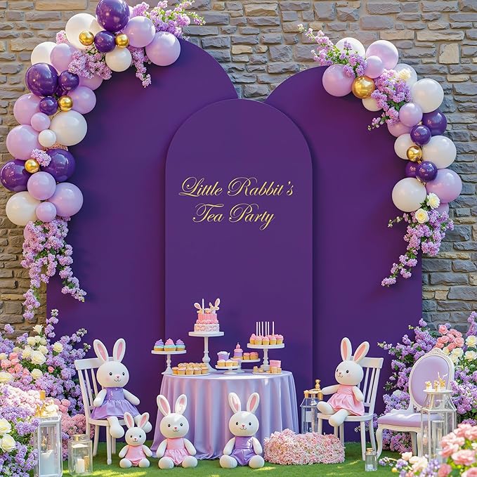 (7.2FT, 6.6FT, 6FT) Wedding Arch Cover Set of 3 Puple Spandex Fitted Arch Cover for Round Top Chiara Backdrop Stand Covers for Birthday Party Banquet Photo Background Decoration