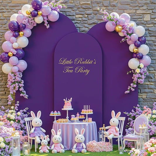 (7.2FT, 6.6FT, 6FT) Wedding Arch Cover Set of 3 Puple Spandex Fitted Arch Cover for Round Top Chiara Backdrop Stand Covers for Birthday Party Banquet Photo Background Decoration