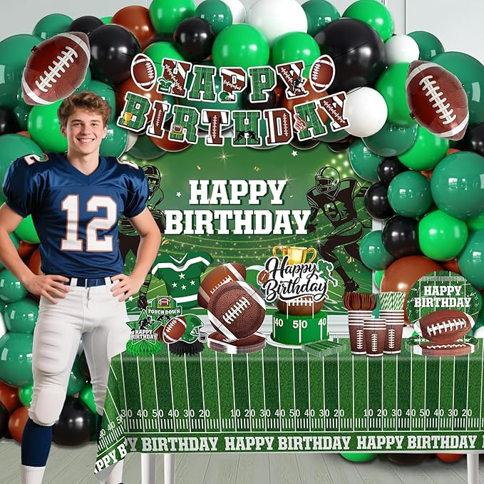 cocomigo 245 Pcs Football Birthday Party Decorations Football Birthday Banner Balloons Plates and Napkins Tablecloth Backdrop for Game Day Touchdown Sports Theme Party Supplies