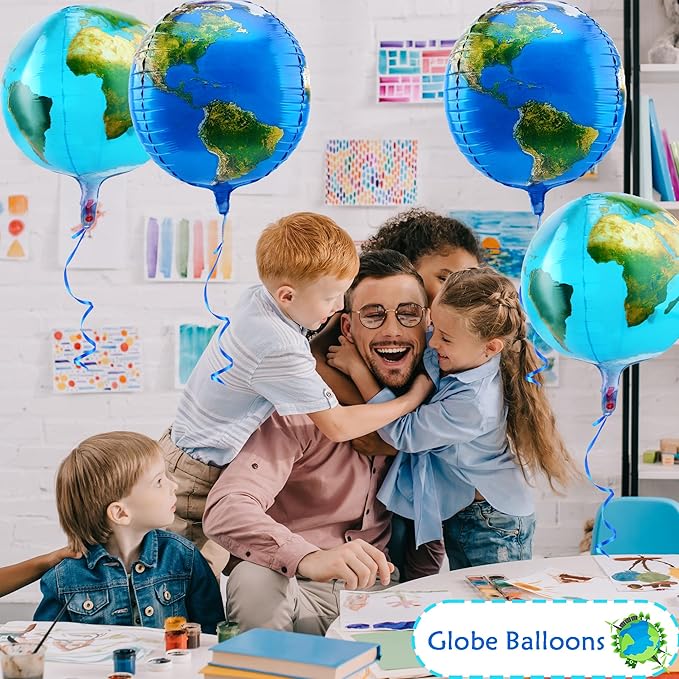 16 Pack 22 Inch Globe Balloons Large 4D Earth Balloon Jumbo World Map Foil Balloons for Space Theme Party Decor Teaching Supplies, 2 Styles