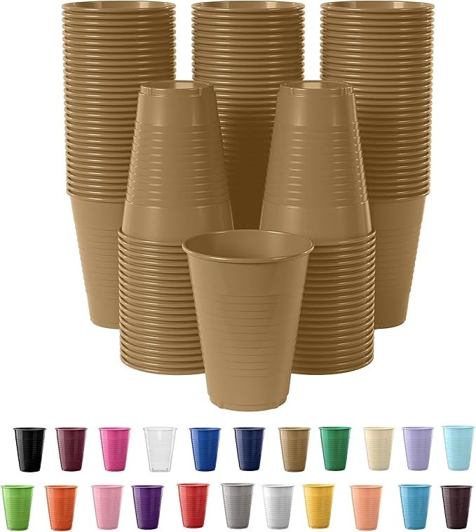 Exquisite Party Solids 12 Oz Gold Plastic Cups For Party Supplies 50 Pack | Gold Disposable Cups Plastic | Disposable Drinkware For Parties, Events & Everyday
