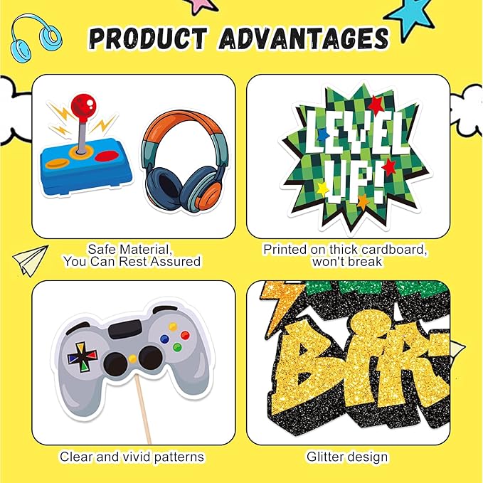 49 PCS Video Game Cupcake Toppers Birthday, Glitter Video Game Theme Cake Topper, Decorations Cake Decor Party Supplies for Games Fans Kids and Men Birthday Sign Decor