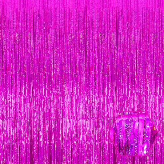 3 Pack Rose Red Foil Fringe Curtain Backdrop, 3.28Ft x 8.2Ft Metallic Tinsel Foil Fringe Streamer Curtains for Photo Booth, Mother's Day, Easter, Birthday, Wedding Party Decorations