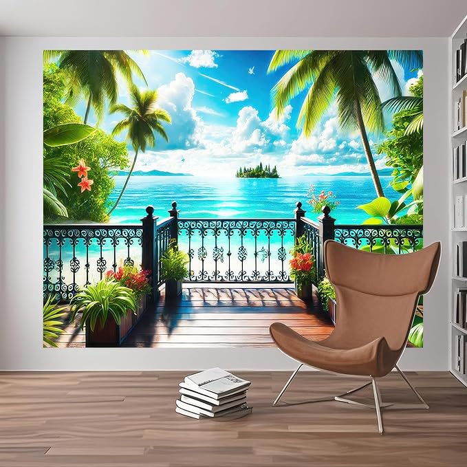 Beach Background Banner 8x6ft Hello Summer Seaside Scenery Party Decoration Background Photo Prop Summer Hawaii Photography Backdrops Outdoor Photo Party Outdoor Sunshine Luau Themed