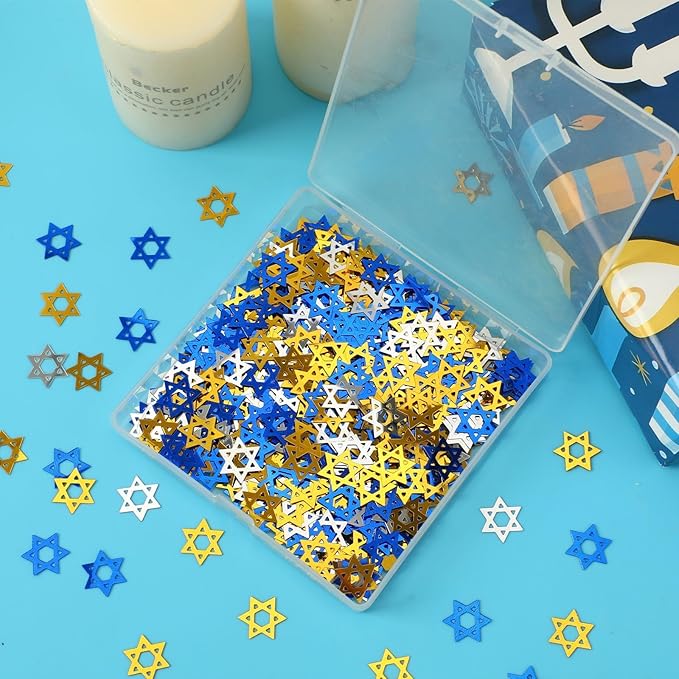 MARFOREVER Star of David Glitter Confetti, Hanukkah Confetti Table Decorations Gold Blue Silver Chanukah Metallic Foil Sprinkles Sequin for Jewish Festival Hanukkah Party Supplies Decor