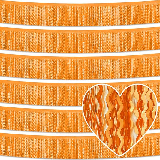 6 Pack 10 Feet Macaron Orange Wave Foil Fringe Garland Metallic Tinsel Streamers Banner Wall Hanging Curtain Backdrop for Parade Floats, Mother's Day, Easter, Wedding, Birthday Party Decoration